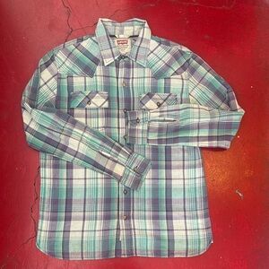 Levi's Blue and Green Plaid Western Shirt